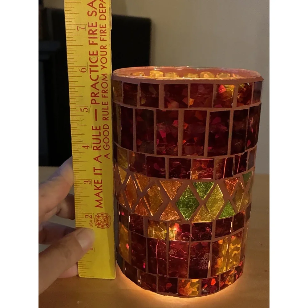 1800flowers.com Multicolor Geometric Mosaic Glass Tea Light Holder Autumn Waves